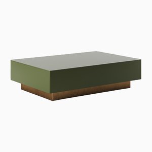 Table Basse Chelmsford en Laiton Oxydé et Verre Uniform Green par Kevin Frankental pour Lemon