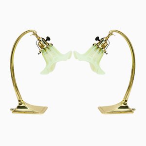 Art Deco Tischlampen mit Opalglasschirmen, Wien, 1920er, 2er Set