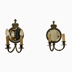 Regal Girandole Wall Mirror Sconces in Brass, Set of 2