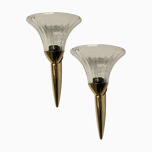 Murano Glass Brass Sconces, 1980s, Set of 2