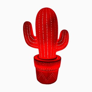 Rote Vintage Kaktuslampe aus Porzellan