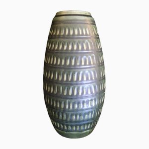 Vintage German Ceramic Vase with Structured Surface and Green Glaze from Jasba, 1970s