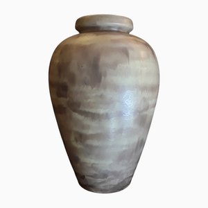 Large Vintage Germans-Plated Ceramic Vase with Beige-Brown Glaze from Ceramano, 1970s
