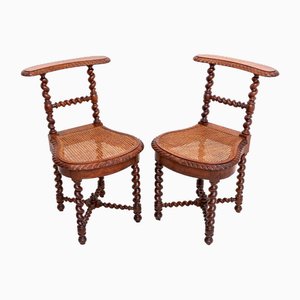 19th Century Fumeuses Smoker's Chairs in Oak, Set of 2