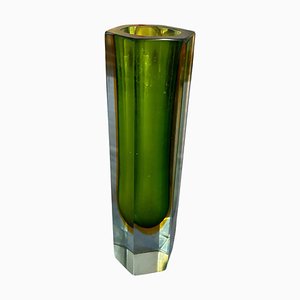 Sechseckige Mid-Century Modern Sommerso Murano Glas Vase, Mandruzzato zugeschrieben, 1970er