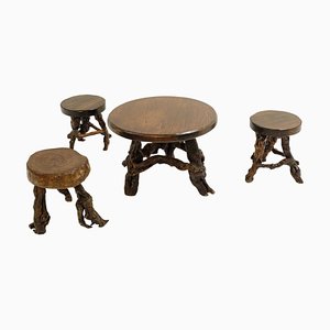 Tabourets Primitives avec Assise Ronde en Dalle et Pieds en Vines, 1960s, Set de 4