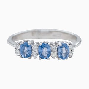 Sapphires, Diamonds, 18 Karat White Gold Modern Ring