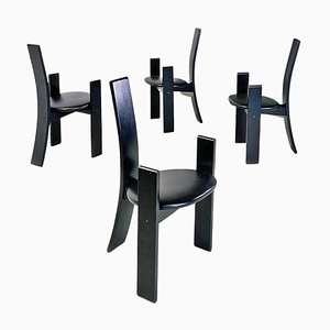Mid-Century Italian Black Wood Golem Chairs attributed to Vico Magistretti for Poggi, 1968, Set of 4
