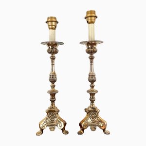 19th Century Louis XIV Church Altar Candleholders in Silver Metal, Set of 2