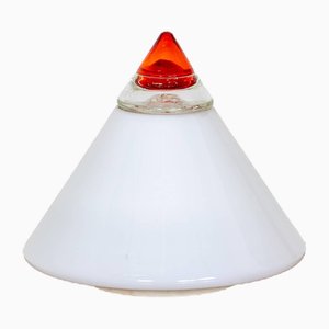 Lámpara de mesa de vidrio blanco y rojo de Leucos, Italia, años 60