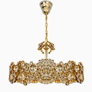 Austrian Crown Chandelier in Gilded Brass and Crystal Glass, 1970s