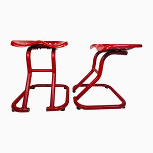 Set of Vintage Red Tractor Seat Stools, 1980s