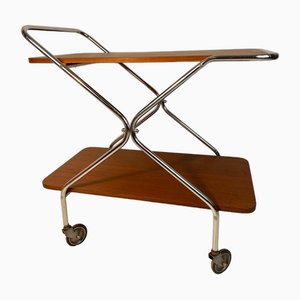 Vintage Scandinavian Chrome and Wood Trolley