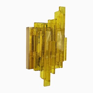 Danish Yellow Acrylic and Metal Wall Lamp by Claus Bolby for Cebo Industri, 1960s