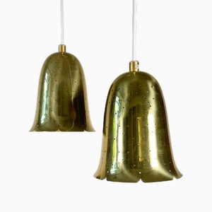 Scandinavian Pendants with Perforated Brass Shades by Boréns, 1960s, Set of 2