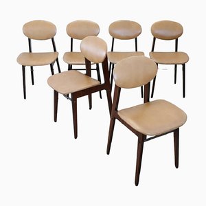 Dining Chairs in Beech Wood and Faux Leather, 1960s, Set of 6