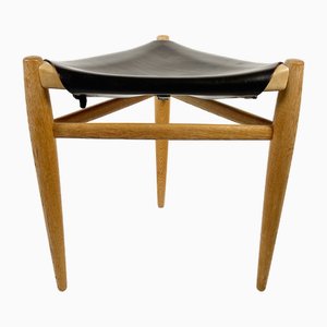 Skandinavischer Hocker aus Leder & Eiche von Luxus, 1950er