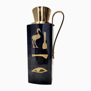 Black Parchment Thermos with Hieroglyphics by Aldo Tura for Macabo, 1960s