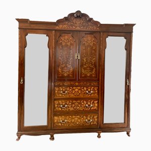 Large Antique Victorian Figured Walnut Floral Marquetry Inlaid Wardrobe, 1880