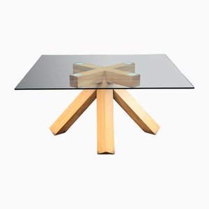 Tavolo da pranzo La Corte in noce e vetro di Mario Bellini per Cassina, anni '70