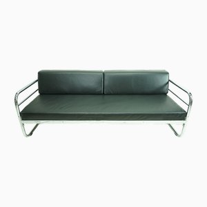 Vintage Bauhaus Sofa Daybed in Black Leather by Robert Slezak, 1930s