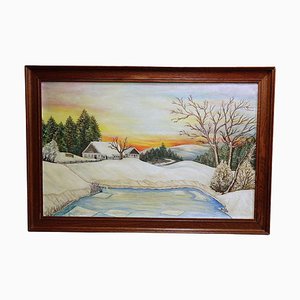 Kuta, Sunrise in a Winter Landscape in the Black Forest, 1950s, Oil on Canvas, Framed