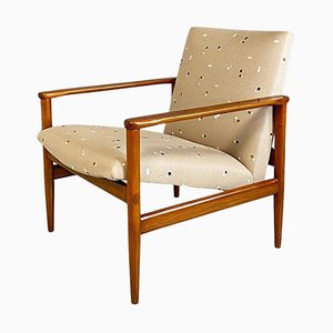 Small Beech & Beige Fabric with Pattern Armchair, North European, 1960s
