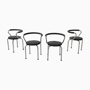 Italian Modern Chairs in Black Rubber and Metal by Airon, 1980s, Set of 4