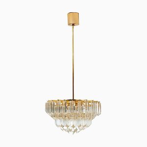 Venini Style Clear Gold Glass Messing Chandelier, 1970