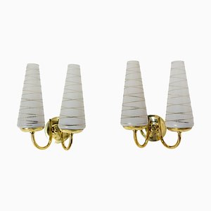 Sconces in Brass & Glass, 1960s, Set of 2