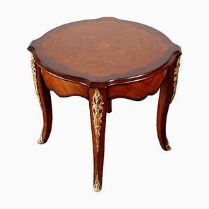 Louis XV Style Oval Table with Inlays and Golden Bronze Details, 1990s