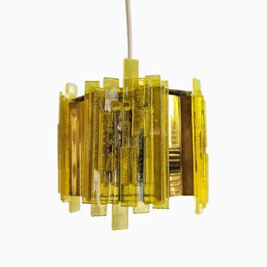 Yellow Acrylic and Metal Pendant Lamp by Claus Bolby for Cebo Industri, Denmark, 1960s
