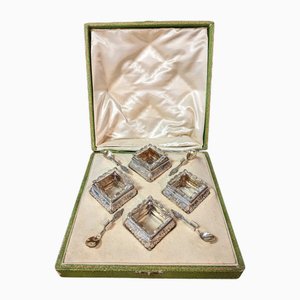 Minerva Salerons in argento con cucchiai, set di 8