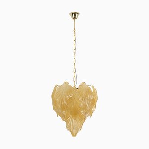Suspension Chandelier with Murano Glass Leaves, Italy, 1990s