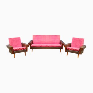 Vintage 3-Seater Sofa & Armchairs, 1960s, Set of 3