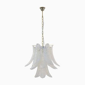 Large Suspension Lamp with Murano Opal Glass Leaves, Italy, 1990s