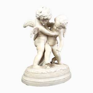 After E. M. Falconet, Deux Amours Se Disputant Un Coeur, 19th Century, Large Patinated Terracotta