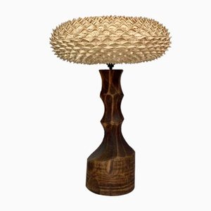 Large Brutalist Dutch Table Lamp with Rattan Shade, 1960s