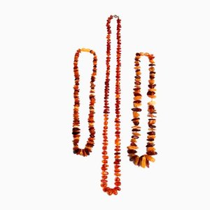 Trois Colliers Vintage en Ambre, 1960s, Set de 3