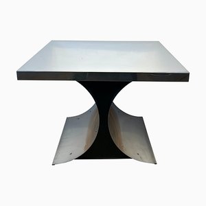 Mesa de sofá curvada de acero inoxidable, Francia, años 70