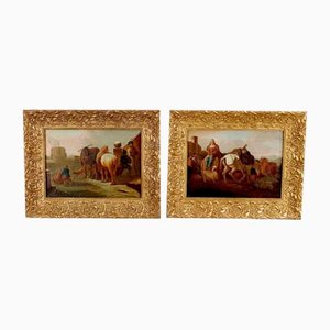 Spanish Artist, Scenes, Mid-1800s, Oil on Canvases, Framed, Set of 2