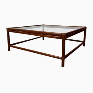Large Rattan Coffee Table with Glass Tray, 1970