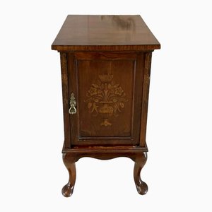 Victorian Figured Walnut Floral Marquetry Inlaid Bedside Cabinet, 1880s