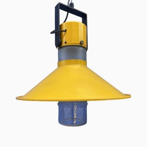 Vintage Ceiling Lamp with Tubular Glass and Lacquered Steel Screen in Yellow from Metalarte