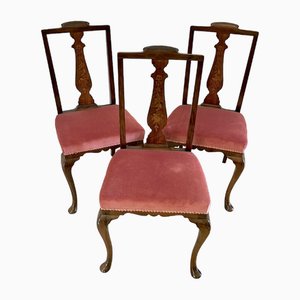 Victorian Figured Walnut Marquetry Inlaid Bedroom Chairs, 1880s, Set of 3