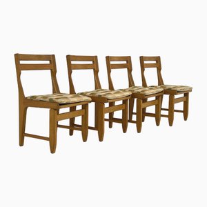 Oak and Fabric Raphael Dining Chairs attributed to Guillerme and Chambron for Votre Maison, 1960s, Set of 4