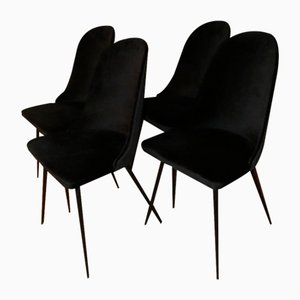 Black Velvet Dining Chairs, Italy, 1960s, Set of 4