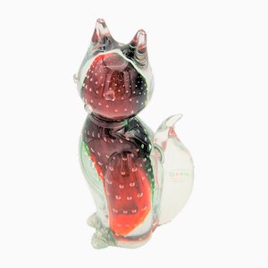 Statuetta a forma di gatto in vetro di Murano rosa, anni '70