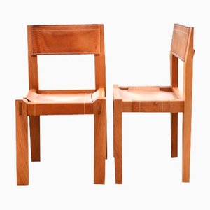 Set of Model S11 Saddle Dining Chairs in Cognac Leather by Pierre Chapo, 1960s