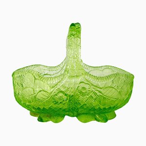 Green Glass Basket Centerpiece or Vide Poche, French, 1900s